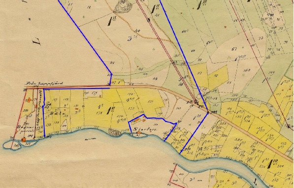 Klemes-Kalles hemman 1:11 hade ett ypperligt läge mellan Storfors och Ragnarsvik, på norra sidan av Lappfjärds å. Storskifteskartan från Riksarkivet i Helsingfors.