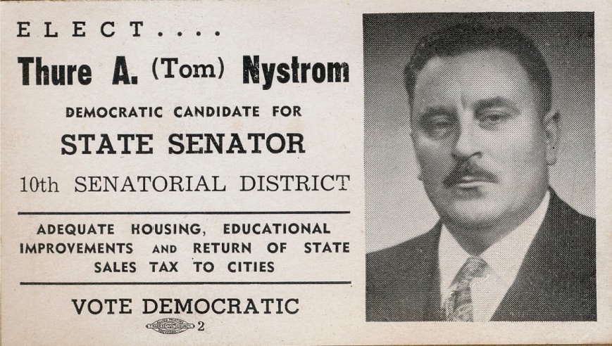 Anselm var politiskt aktiv i Amerika och han var också uppställd som kandidat i något val. Märk att han här heter Thure Nyström, han föddes ju som Thure Anselm Lillkull.