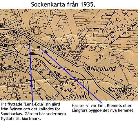 På sockenkartan så ser att gården har flyttats, kanske samtidigt som Lena-Edla flyttade de så kallades Sandbackas gården.