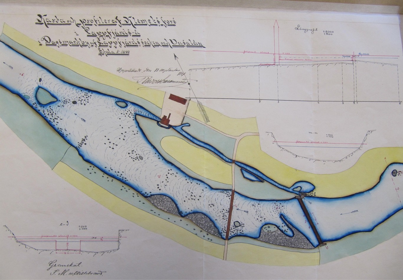 På denna karta från år 1897 ser vi kvarnens placering på norra sidan av Lappfjärds å. 