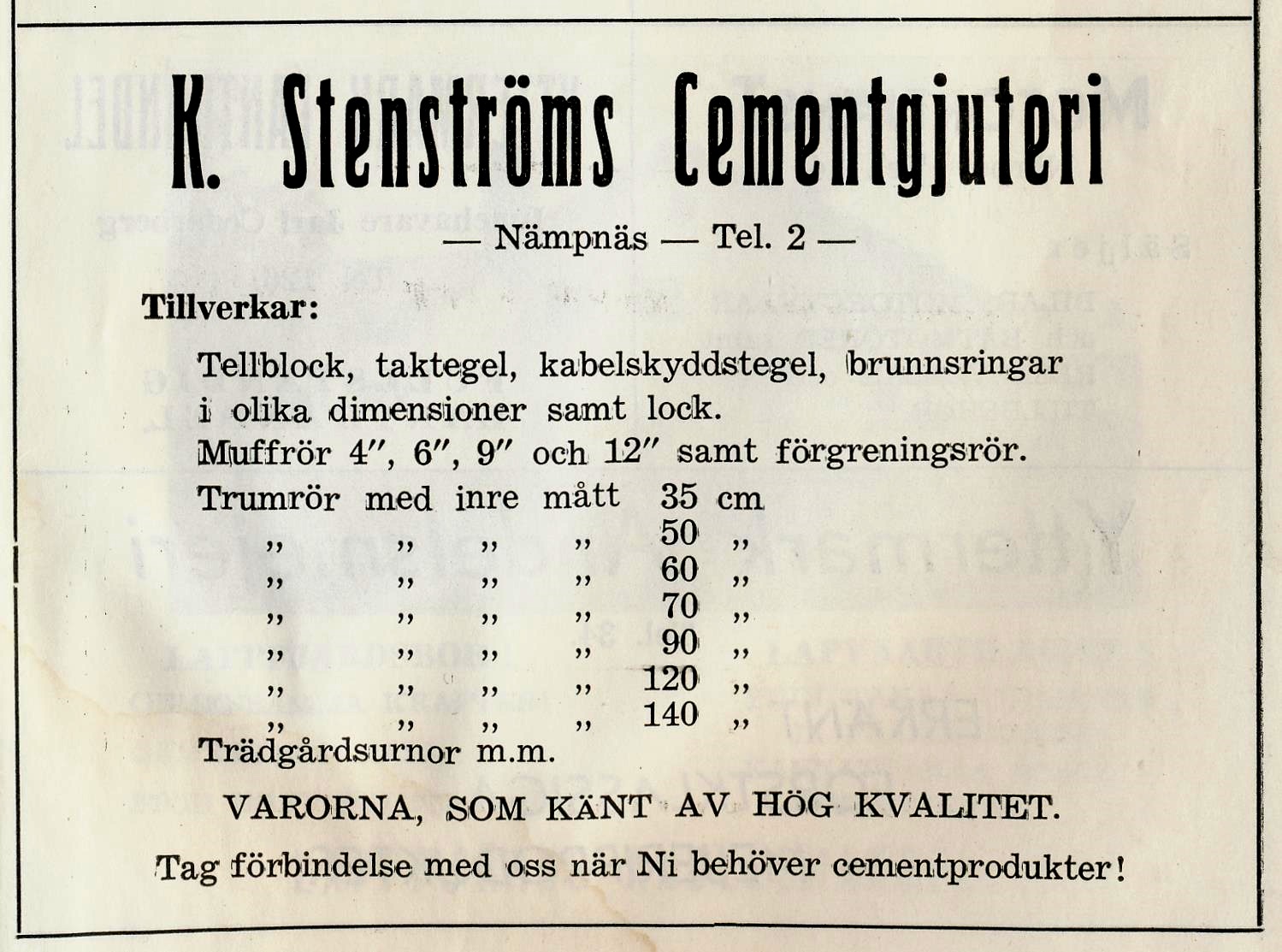 Så här kunde Stenström annonsera i tidningarna på 50-talet.