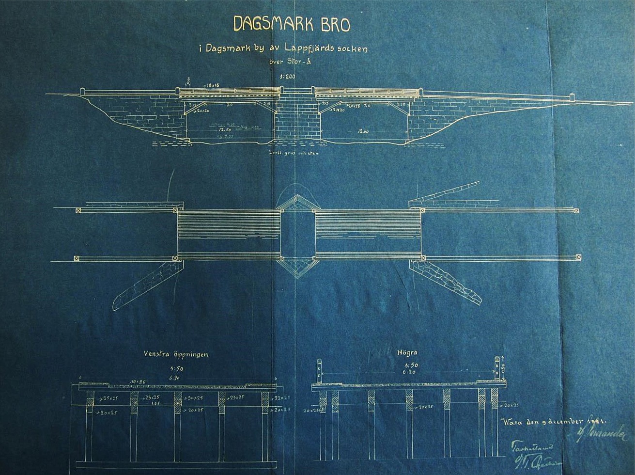 År 1921 ville Herr Landshövdingen i Vasa ha en utredning över broarnas skick i Lappfjärd. På den tiden fanns det i kommunen endast 3 broar som underhölls av staten, nämligen Pärus bron, Stor-eller Nybron i Lappfjärd och Dagsmark Bron. På grund av detta gjorde äldre ingeniören Hjalmar Sourander undersökningar som visade att bron i Pärus som var byggd så sent som 1913 var av så dålig konstruktion ”att dennas bärförmåga inte beräknas till mycket mera än dess egen tyngd, och kan därför icke godkännas”. Dagsmark Bro som den då kallades blev däremot godkänd. 