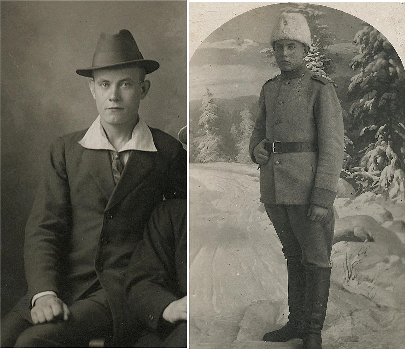 Till vänster Frans Kaskimäki i Canada år 1925 och till höger är Frans i militären på Åland år 1918. 