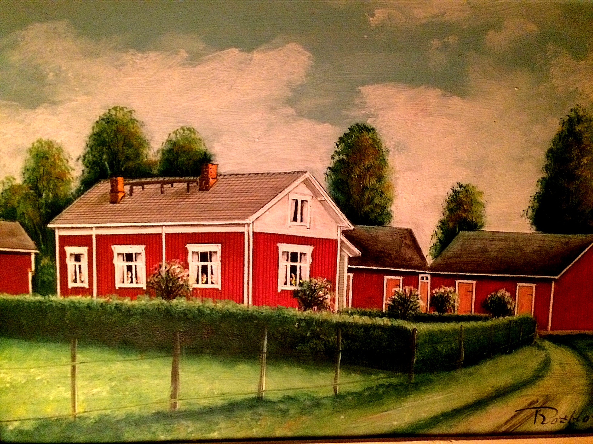 Så här såg Ahlbergs gård ut enligt konstnären Rosblom.