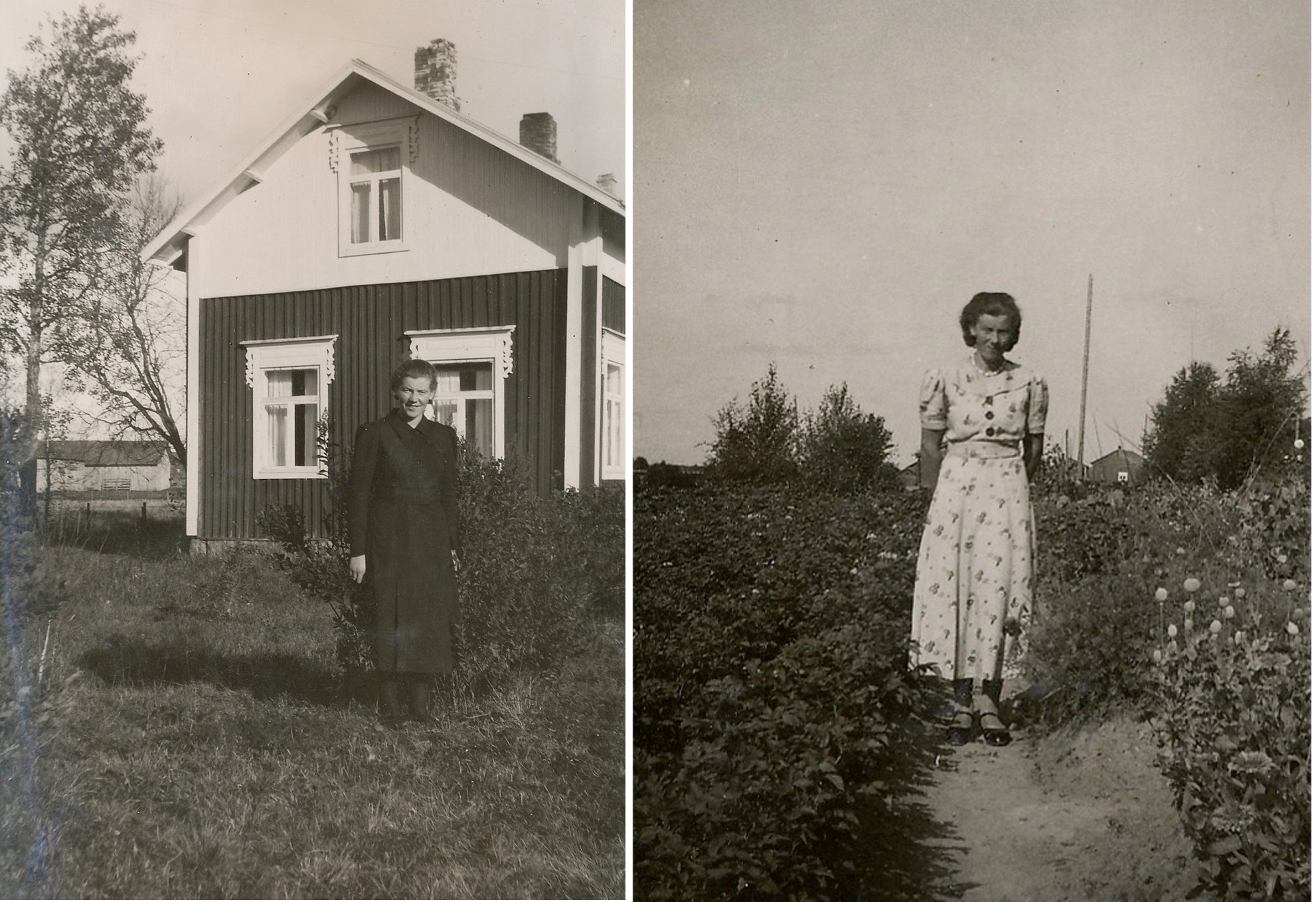 Här dottern Ragni Eklund på 2 bilder, till vänster står hon framför Eklunds gamla gård.