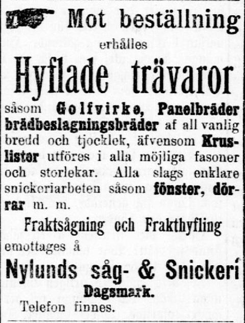Här ser vi hur mångsidiga produkter som Viktors såg och snickeri kunde tillverka, året är 1909.