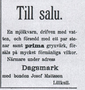 Tidningsannons i Syd-Österbotten år 1897.