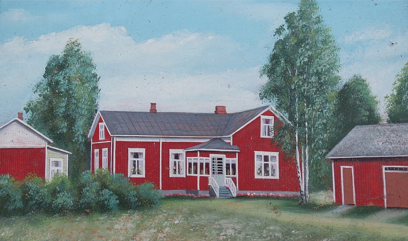 Enligt konstnären Rosblom såg Backlunds gård ut så här i början på 1950-talet efter att huset blivit renoverat. 