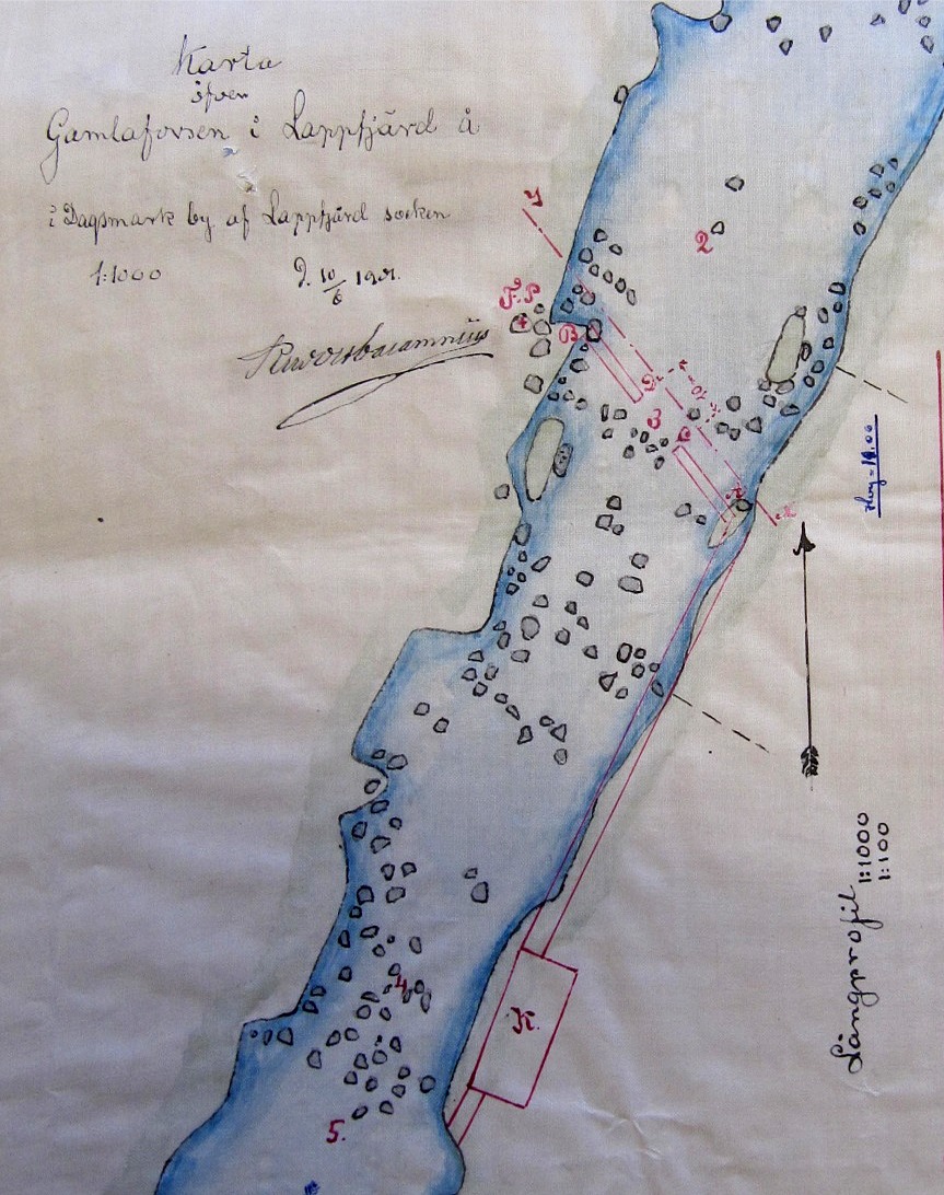 På denna karta så ser vi att forsen nedanför Nylundas kallas för Gamlaforsen. 