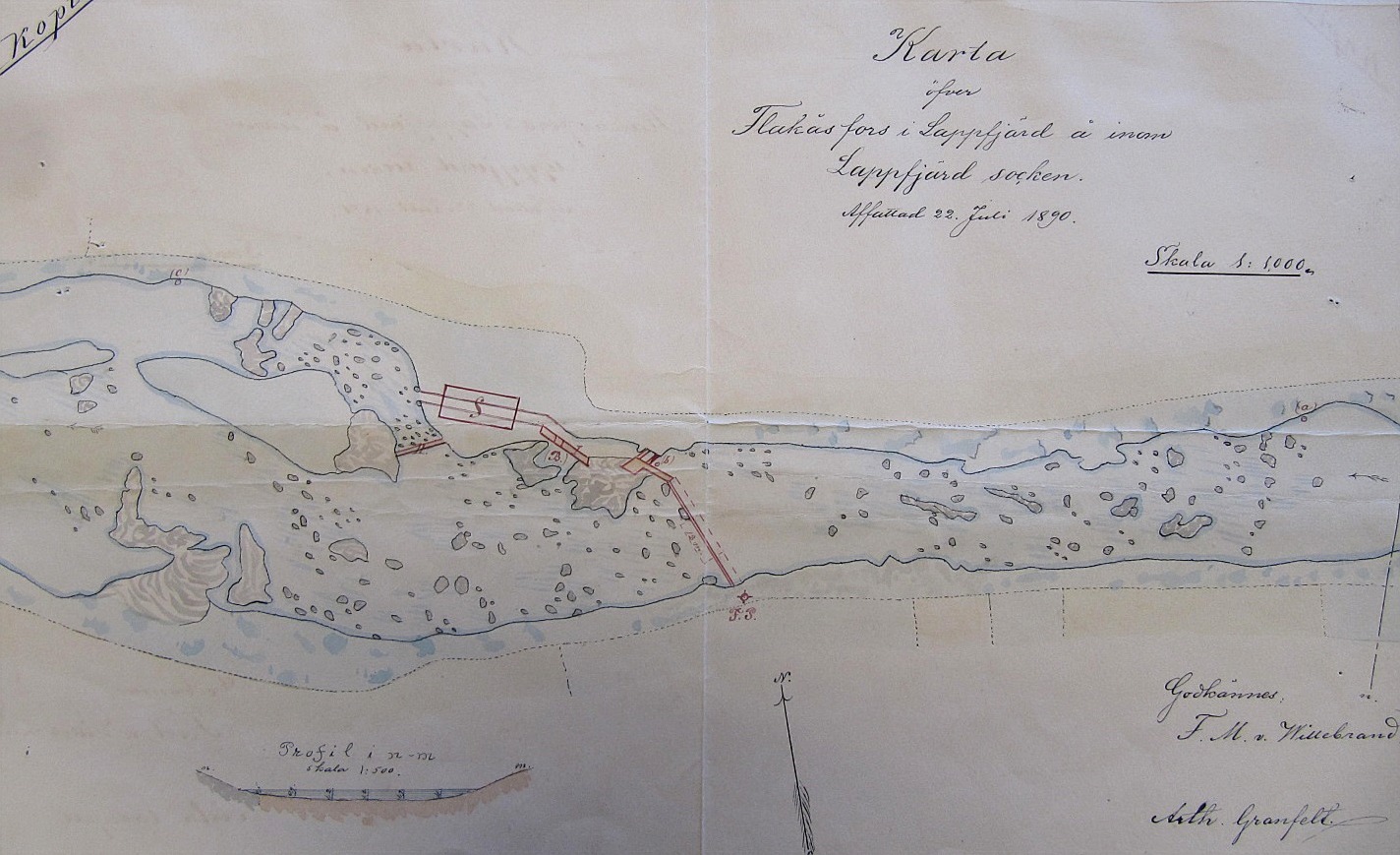 I Storfors finns Flackåsforsen eller Landgärdsforsen och där hade det funnits en kvarn och såg sedan år 1781. Först på åns södra sida men i slutet på 1800-talet byggdes den på den norra sidan. Denna fors har en fallhöjd på 1,2 m. Här en karta från 1890 över Flackåsforsen där sågen finns utritad. 
