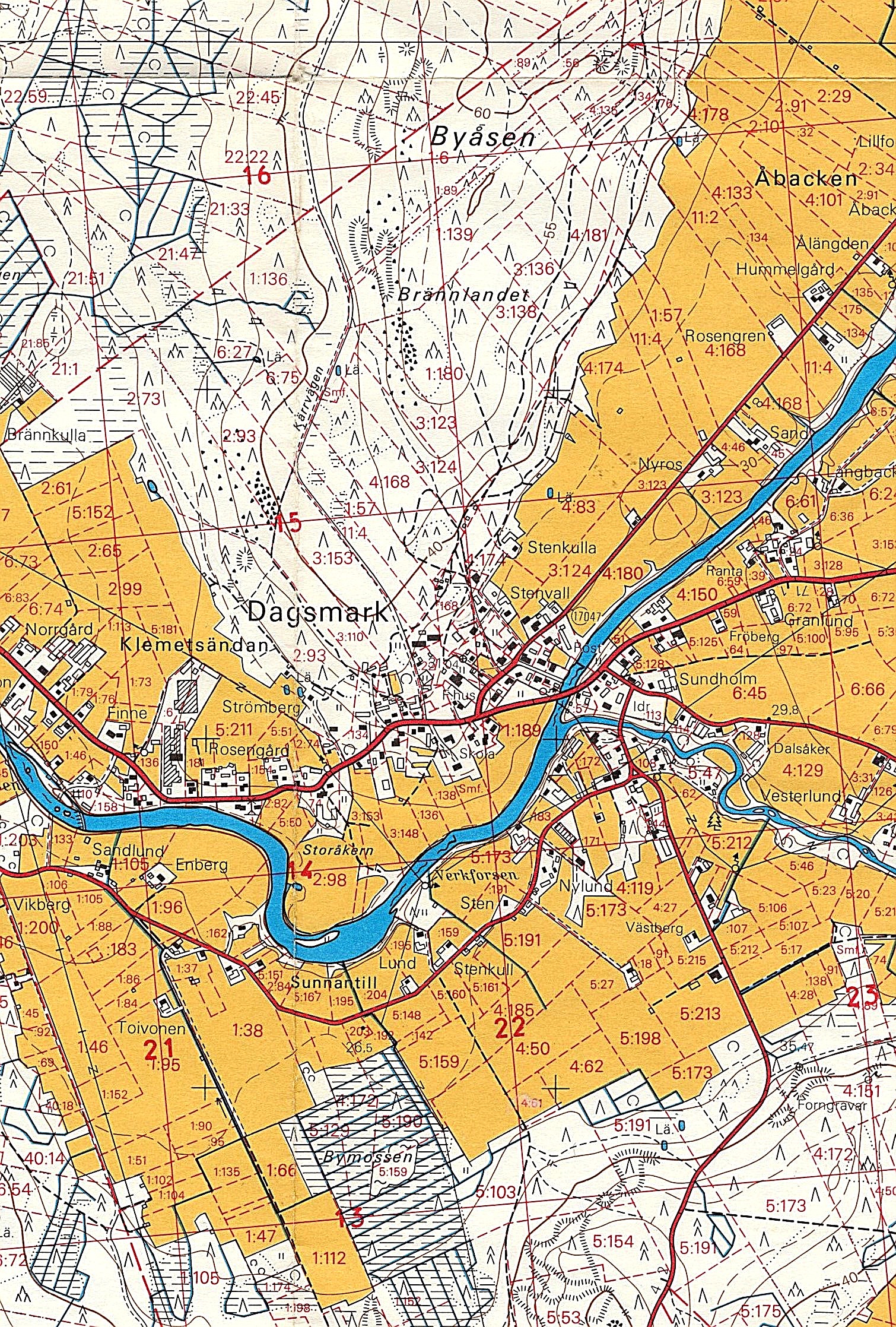 Grundkarta över Dagsmark centrum.