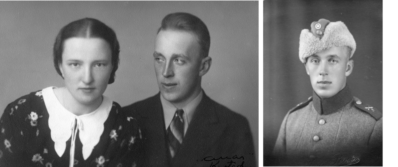 Förlovningsparet Gerda och Bertel Krook och på fotot till höger Bertel i militären.