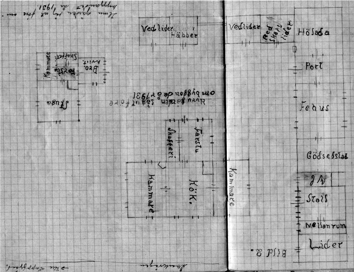 I början på 1930 byggdes nya uthus hos Krook och enligt Ingeborg såg uthusen ut så här före ombyggnaden.