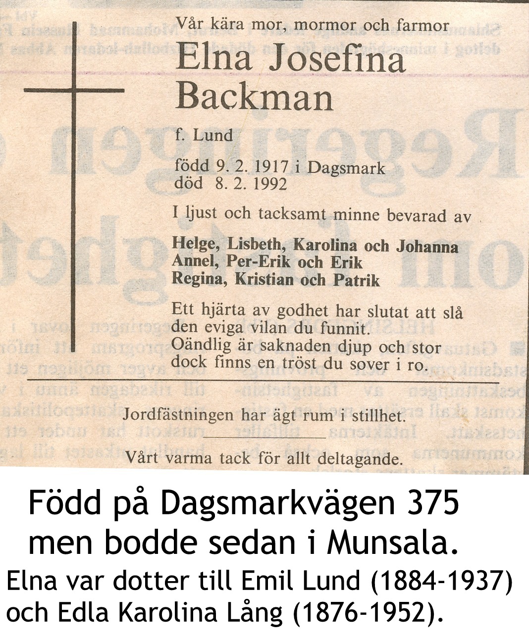Backman ELNA Josefina, f. Lund