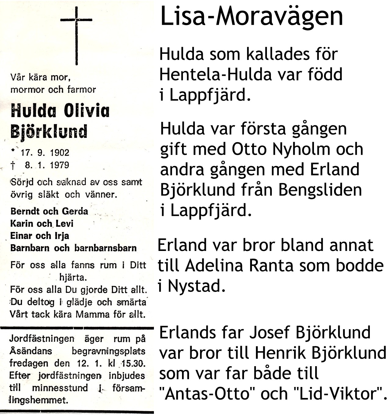 Björklund Hulda, Hentela