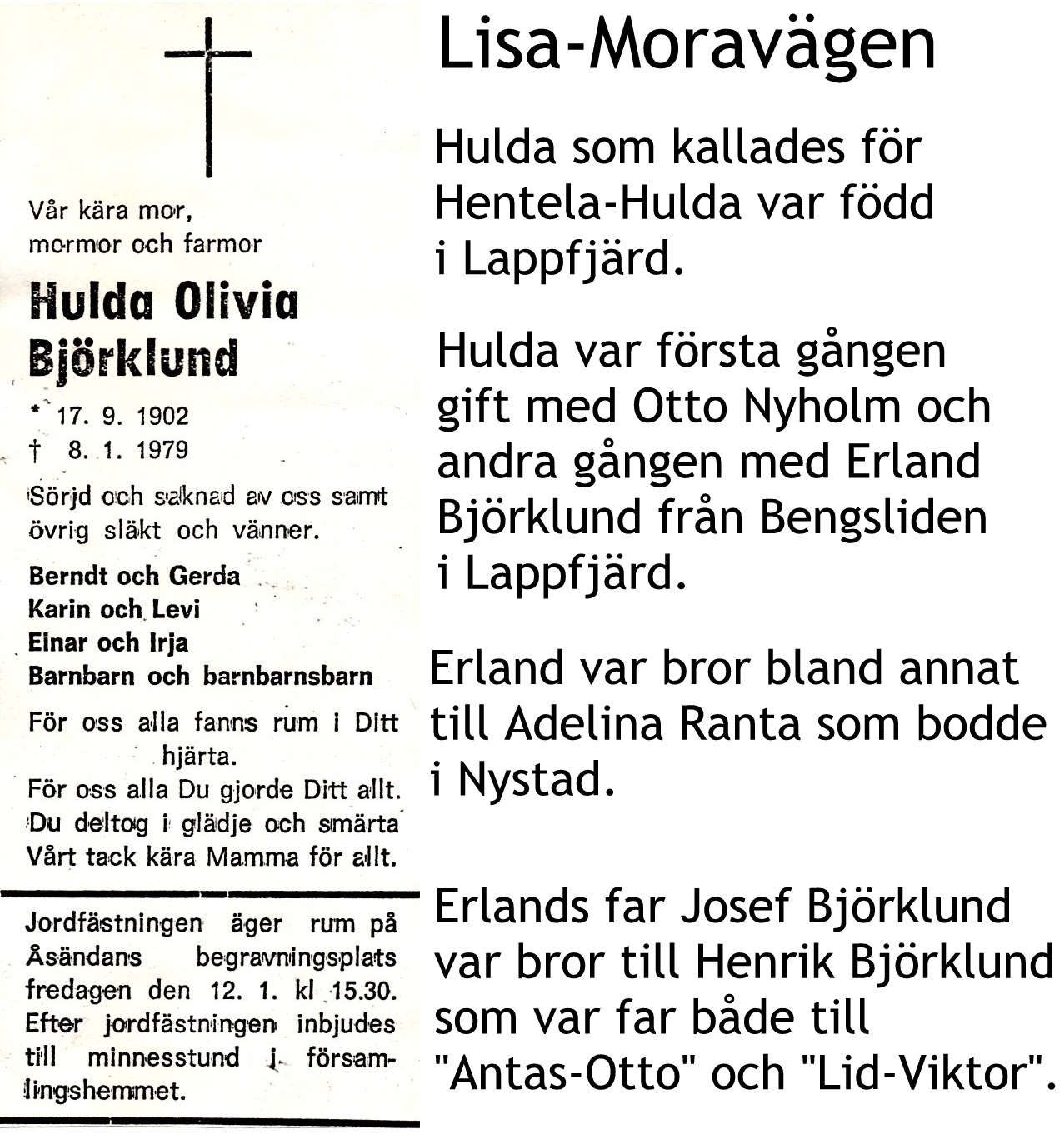 Björklund Hulda, Hentela