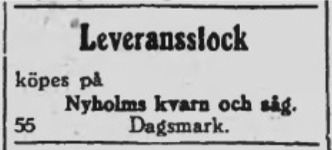 År 1939 annonserade Emil då han behövde mera stockar och det var mer än en gång som annonsmottagaren på tidningen Syd-Österbotten missförstod firmanamnet. "Nyholms Kvarnå Såg" skrev ofta "Nyholms kvarn och såg".