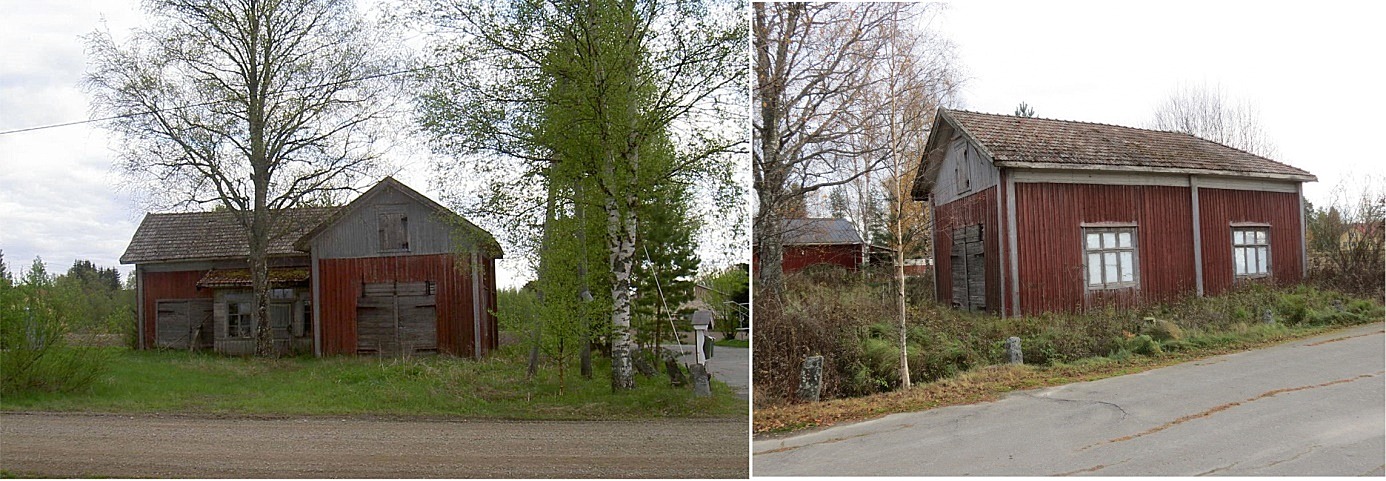 På bilden till vänster Lindblads gård år 2003 på Lillsjövägen 81, fotot från vägen. Den hade då byggts om till potatislager men inte varit i bruk på flera år. Bilden till höger är från 2013 och är tagen från nordväst. 
