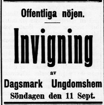 Invigningsannonsen i Syd-Österbotten den 10 september 1910.