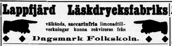 10 juni 1911 annonserade Wadström i tidningen Syd-Österbotten då han bjöd ut saccarinfria limonadtillverkningar.