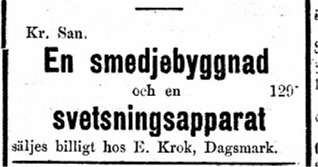 Den 27 september 1922 bjuder Erland Krook ut en smedja och en svets i Sydin.
