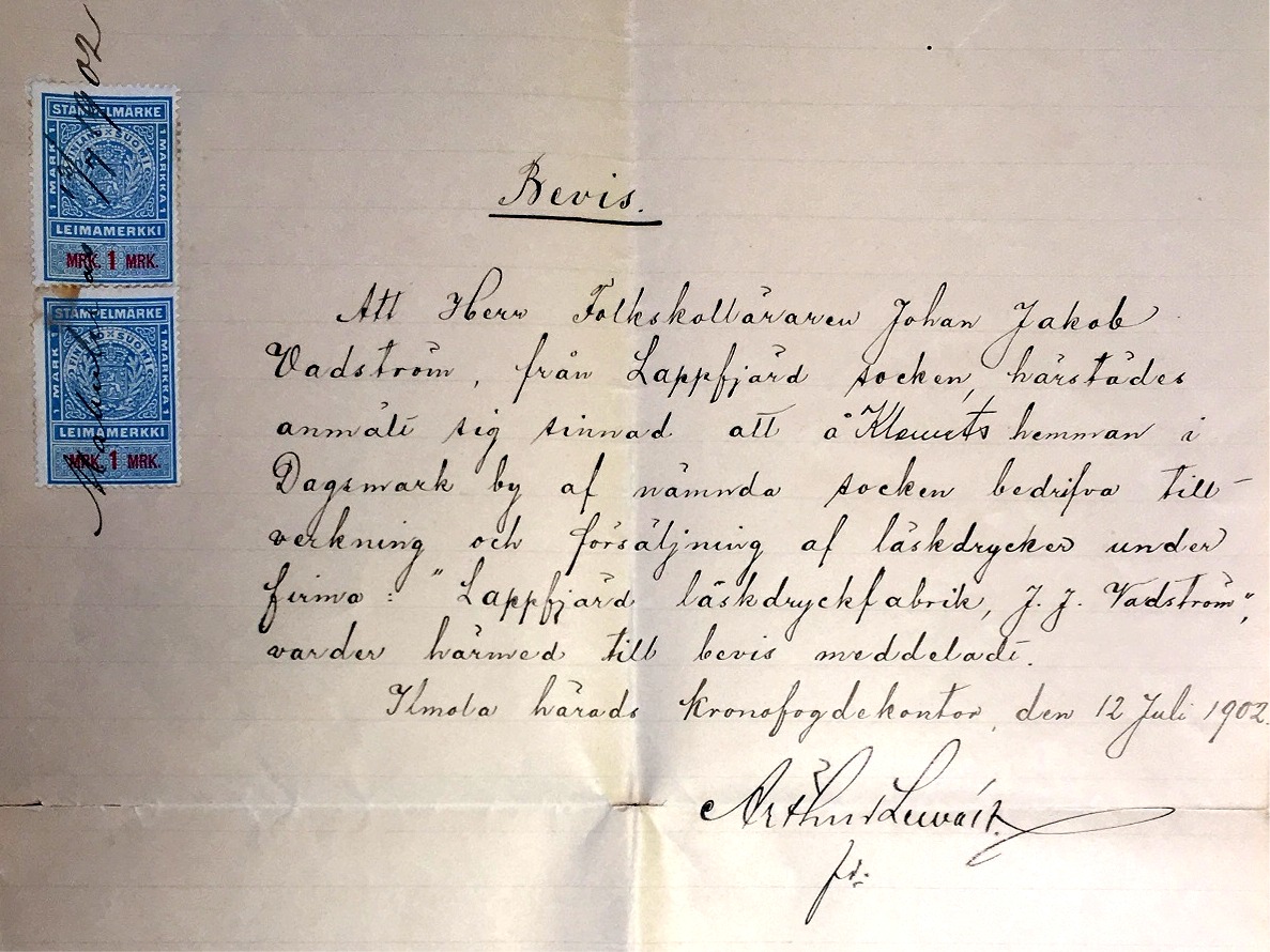 Arthur Lewans bevis åt Wadström