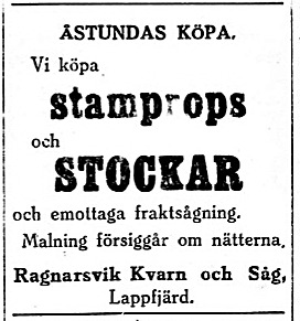 19270212 Ragnarsvik vill köpa stockar och stampropsar