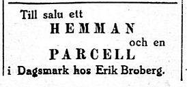 Erik Anders Broberg säljer ett hemman i februari 1927.