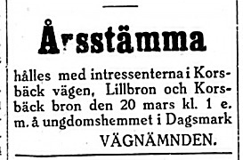 19270316 Stämma för Lilldron, Korsbäckbron och vägen