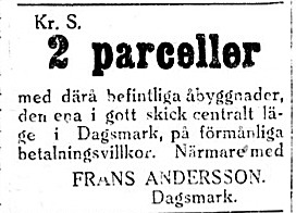 Frans Andersson, född Rosengård säljer 2 parceller i maj 1927.
