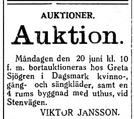 Greta Johansdotter Korsbäck (1856-1931) var Henrik Lillkull, senare Sjögrens andra hustru och var med andra ord Mattas-Hilda Grans styvmor. Viktor Jansson var en mäklare.