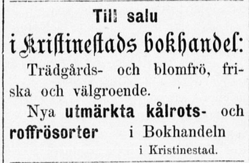 Bokhandeln sålde också annat än böcker och papper. Annons i Ahti 26.4.1879.