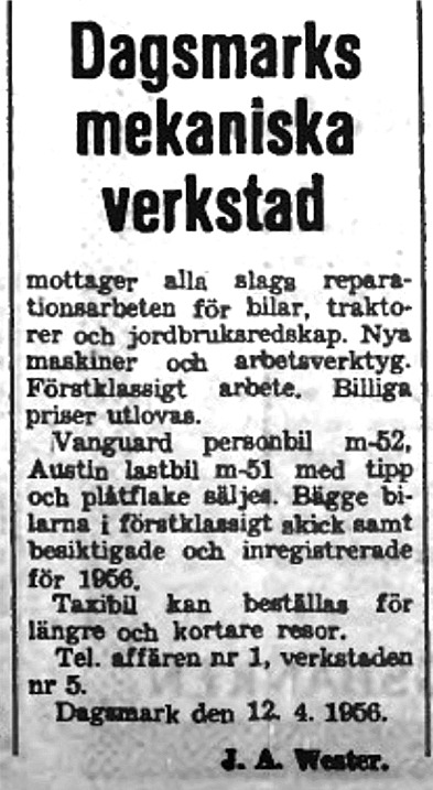 Annons smedjan 14.4.1956