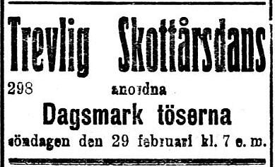 Det är ju bara på skottår som flickorna får fria och därför ställde "Dagsmark töserna" till med dans just den 29 februari 1920.