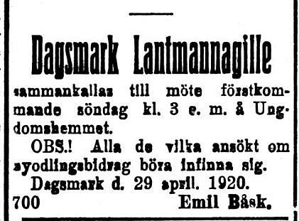 19200501 Lantmannagillet håller möte Emil Båsk