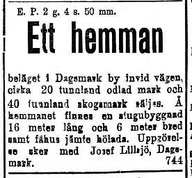 8 maj 1920 bjuder Josef Lillsjö, som torde vara "Lillsjö-Bagarin" ut en gård. Om det är just han så borde det vara "Ahlbergas gård" som det är frågan om. 