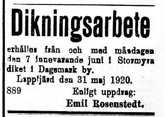 19200602 Emil Rosenstedt och dikning i Stormyron