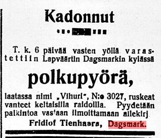 Tidningen Etelä-Pohjanmaa 12.10.1920.