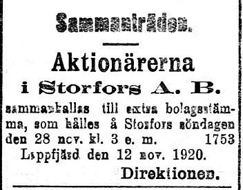 19201113 Storfors håller möte