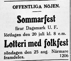 10.7.1929. DUF annonserar både sommarfest och folkfest på samma gång.