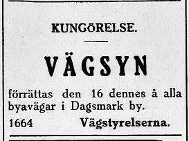 Varje år hölls det vägsyn på vägarna som underhölls av byssborna, som ålades att sköta om vissa avsnitt. Annons i Syd-Österbotten 9.10.1929.