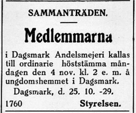 Det nya mejeriet var nästan färdigt byggt, då de höll höststämma på det gamla Majbo i oktober 1929.