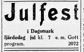 Ungdomsföreningen ordnade sina julfester på fjärdedag jul. Annons i Syd-Österbotten 21.12.1929.
