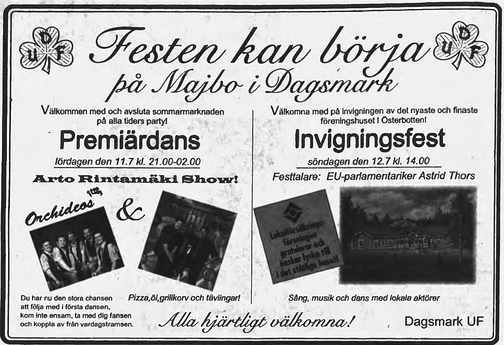 Annons ur tidningen Syd-Österbotten den 7 juli 1998.