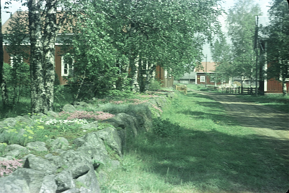 Skoltå vid södra folkskolan fotograferad från landsvägen. Längst fram syns Gustas Kaalas gård.